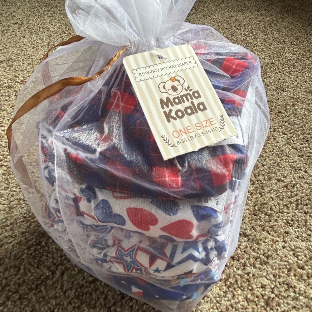 NEW Mama Koala OS Cloth Diapers - Set of 5 - Red, Blue, White - Picture 6 of 7